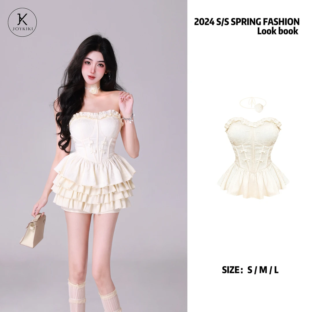 金金JOY KIKI【奶油泡芙卷】夏季纯欲辣妹提花木耳边抹胸 J24A081