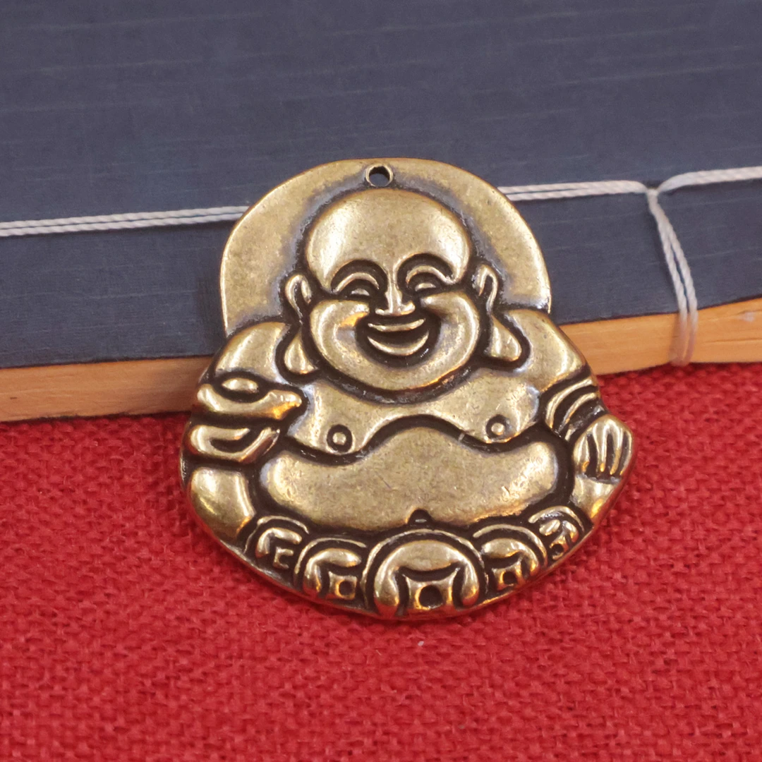优质黄铜复古做旧弥勒佛牌钥匙扣挂件挂坠铜小工艺品手把件爆款