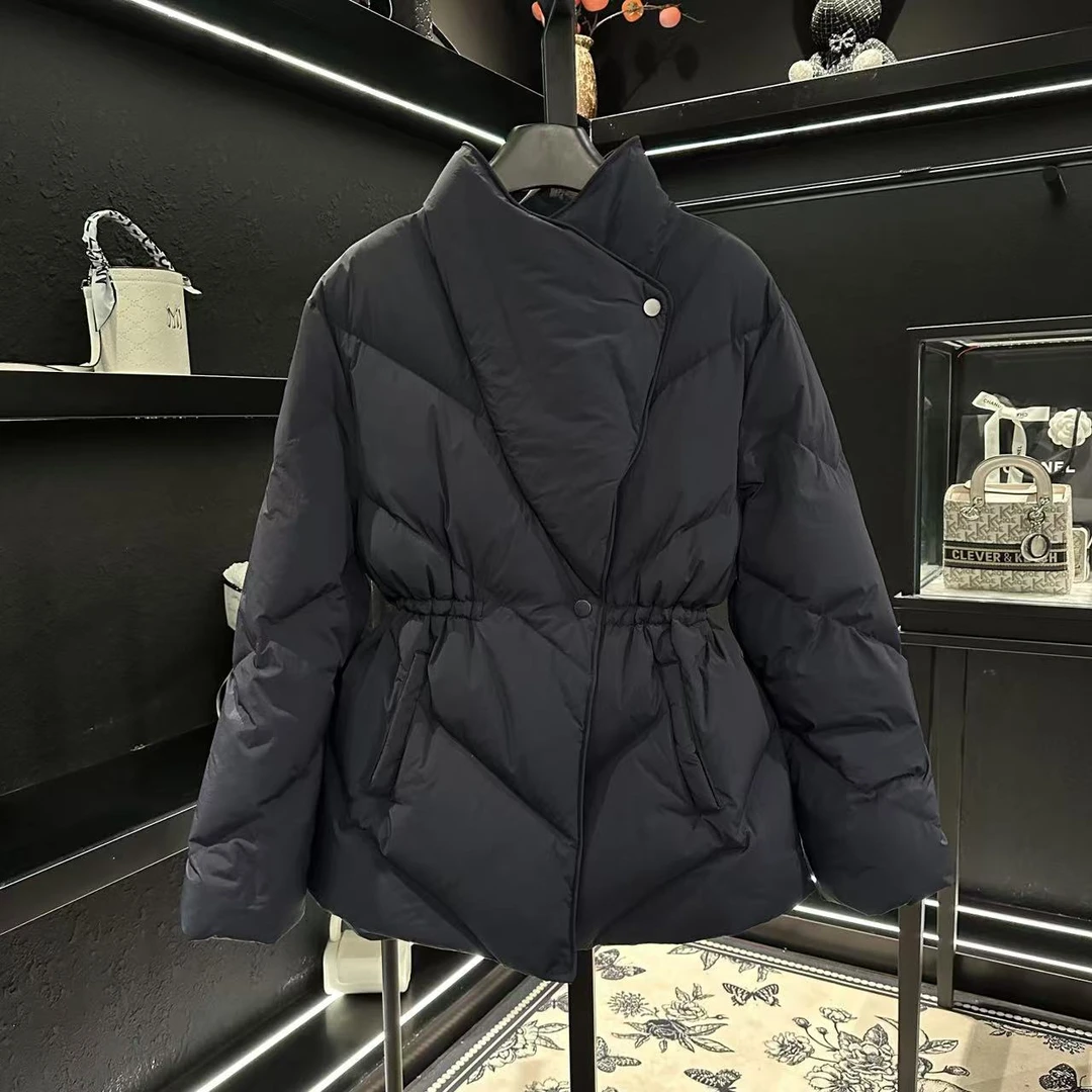 2024冬季新款韩版松紧收腰保暖羽绒服女冬季新款设计感时尚外套