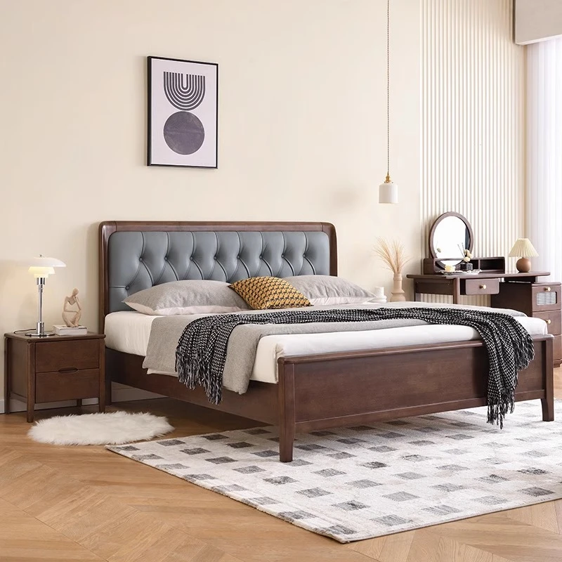 实木床主卧床新中式床软包实木床双人床新中式床家用床大床软靠床