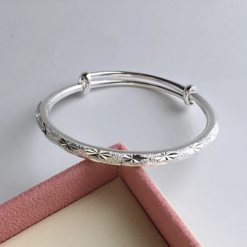 足银银制品 足银999.9推拉满天星手镯简约大气百搭推拉手镯（641）