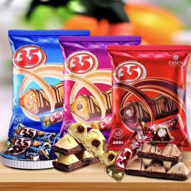 到11月俄罗斯进口罗斯利巧克力奶油味海盐焦糖味夹心威化饼干零食