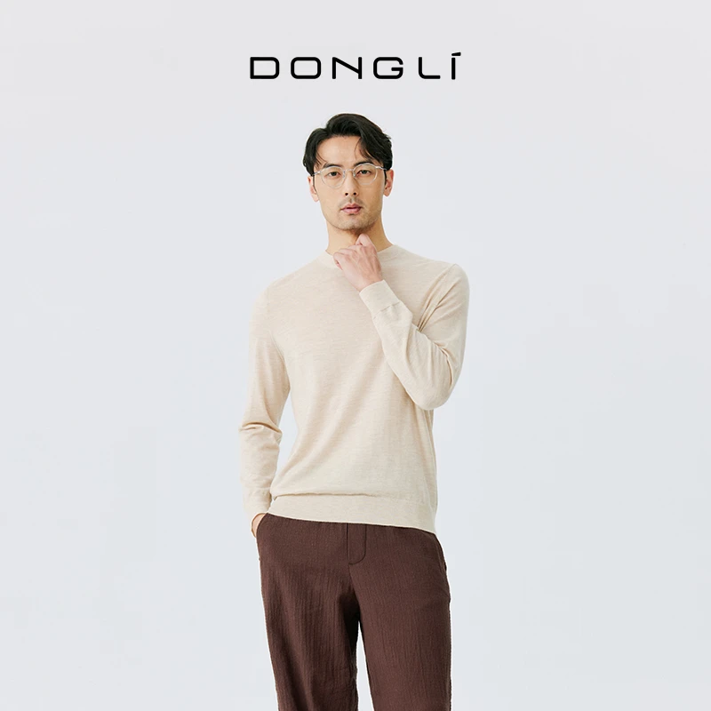 东黎 山羊绒 精纺男士秋冬针织圆领打底羊绒衫简约百搭纯色
