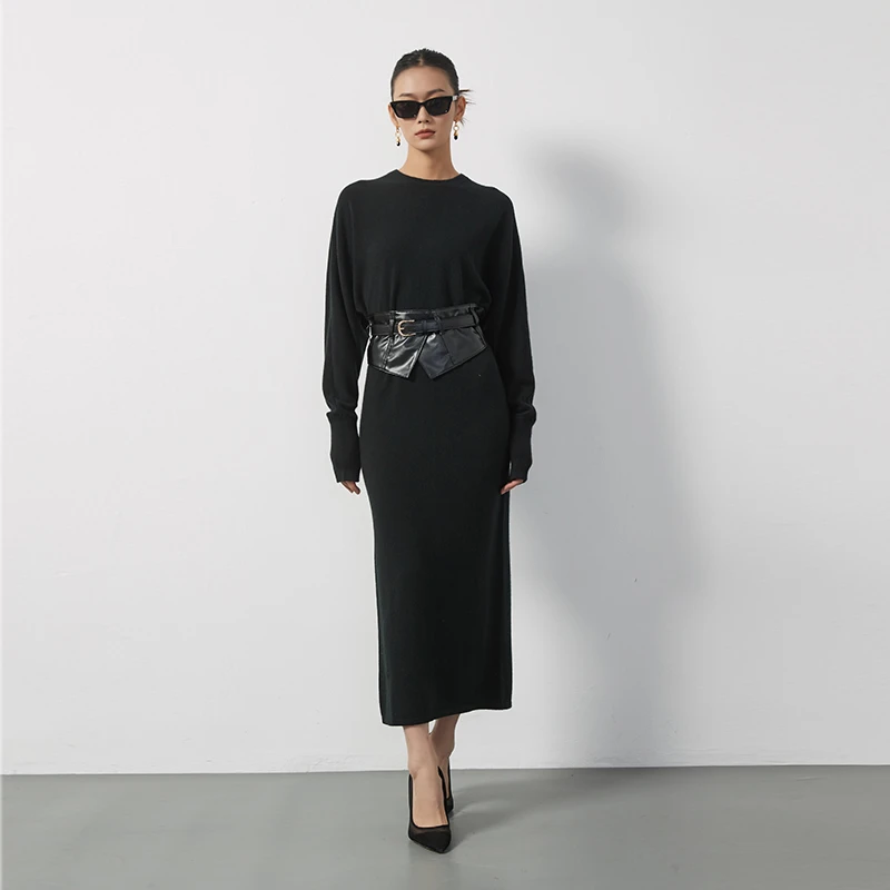 东黎 山羊绒 女士长款羊绒连衣裙3504