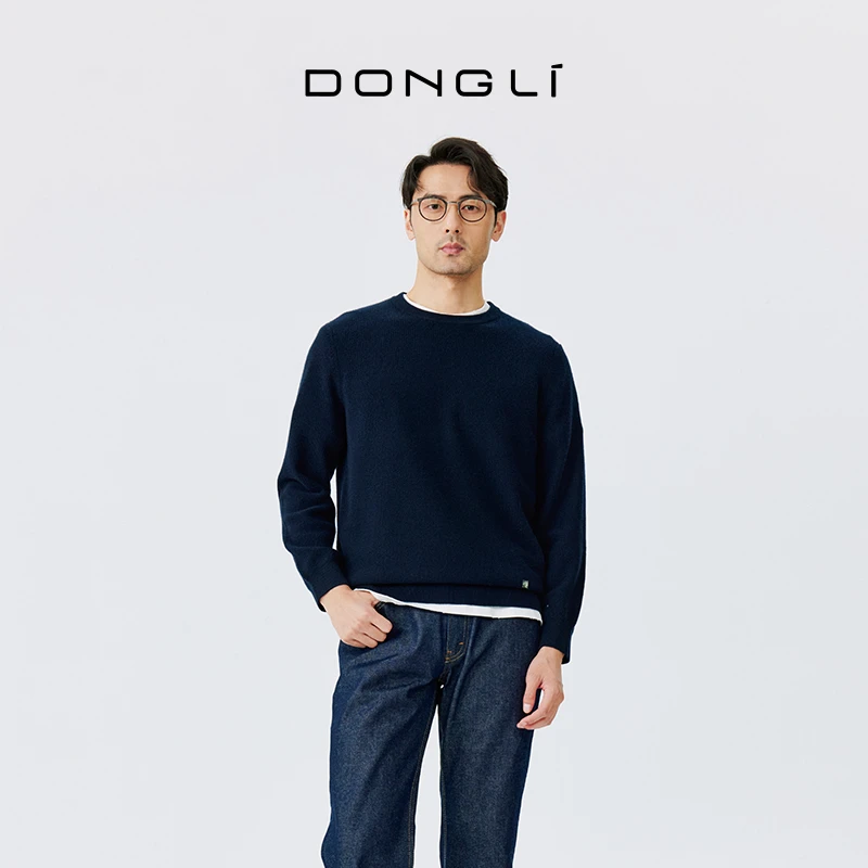 东黎 小山羊绒 男士秋冬针织圆领基础款打底衫百搭纯色长袖4466