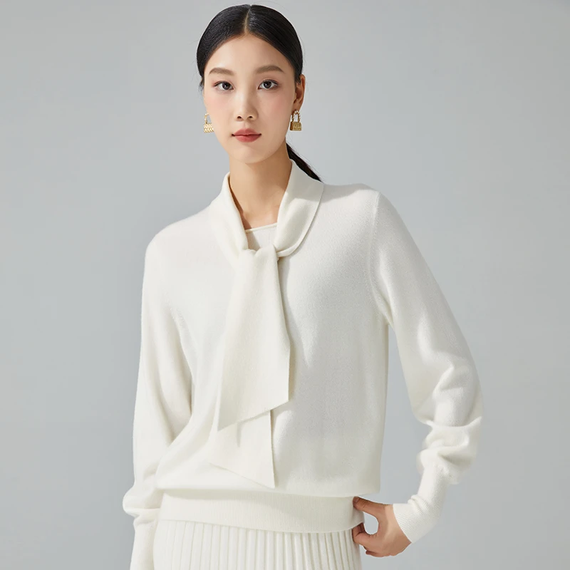 东黎 小山羊绒 马尔代夫阳光 女士春秋冬针织系带领羊绒衫3408