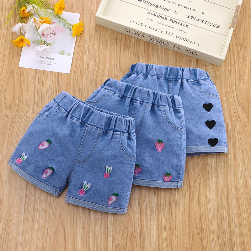 女童牛仔短裤夏季洋气中小童小女孩裤子薄款宝宝宽松外穿刺绣热裤