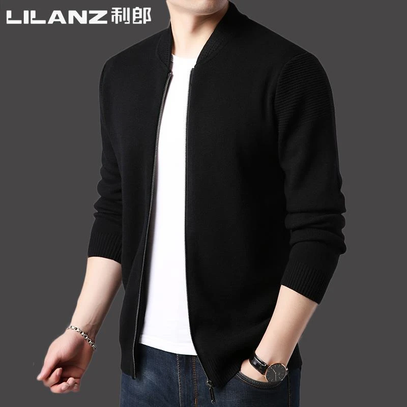 利郎男装开衫2023春秋季色针织衫男士羊毛衣休闲立领品牌外套潮