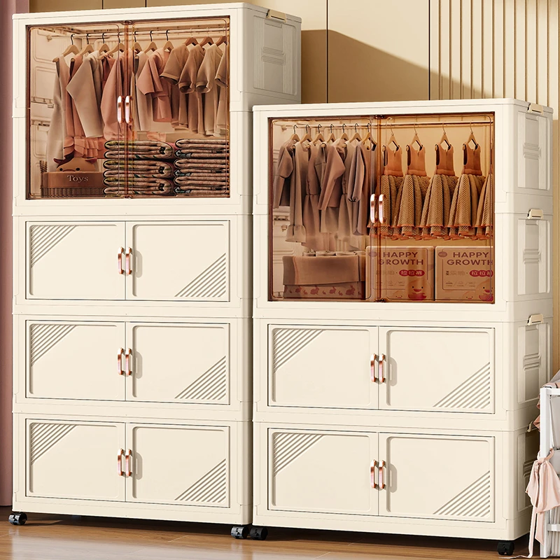 免安装双开门衣物收纳柜子衣橱儿童抽屉式透明客厅家用简约储物柜
