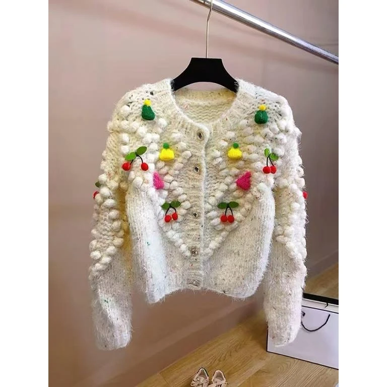 《猪猪出品》小香风童趣毛衣针织长袖气质法式网红樱桃甜美温柔162