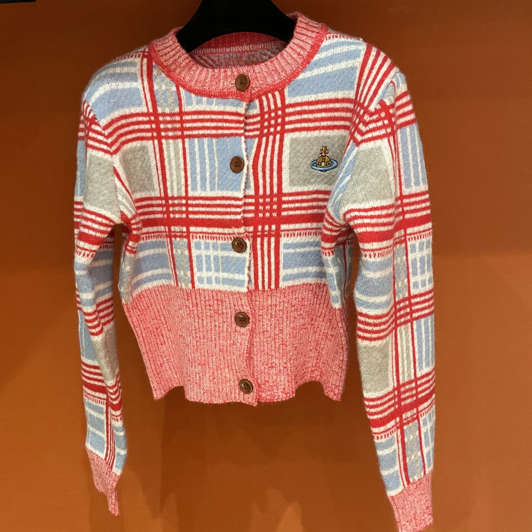 <猪猪出品>秋冬新款长袖针织衫圆领开衫高定红色条纹设计师219