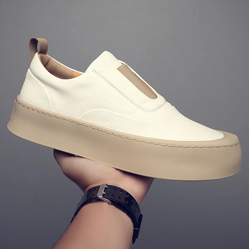 【头层牛皮】小白鞋真皮男鞋软底乐福鞋一脚蹬懒人鞋休闲皮鞋男板鞋