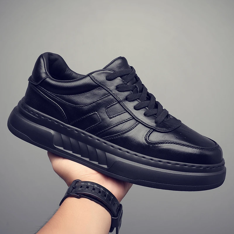 【头层牛皮】男鞋2025新款休闲鞋透气百搭鞋子春季运动板鞋潮鞋黑色