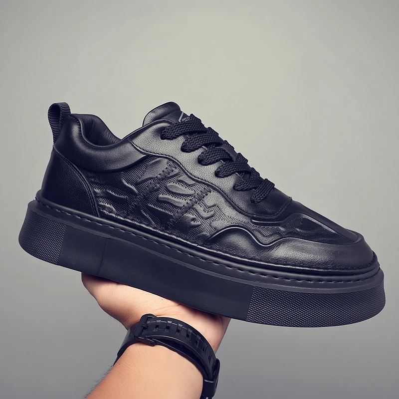 【头层牛皮】男士休闲鞋2025春季新款平底小黑鞋真皮休闲鞋男板鞋潮