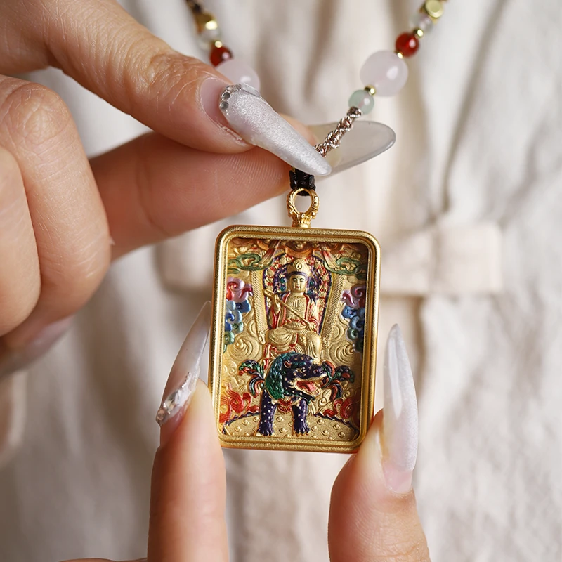 铜项链 铜鎏金文殊牌百搭项链