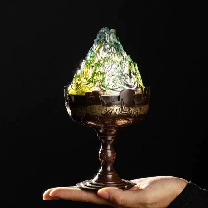 【博山炉】古法琉璃 禅意香炉摆件 复古室内茶桌高脚香薰盘香纂香炉