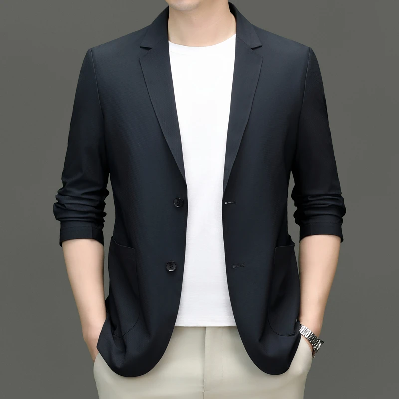 夏季薄款柔软单西商务休闲男西装外套春季纯色高档