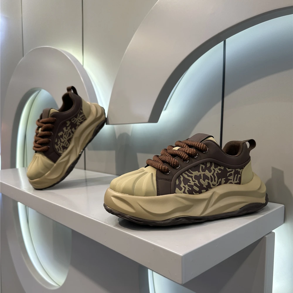 2024秋季新款时尚皮面舒适百搭男士潮鞋厚底低帮潮流个性休闲鞋