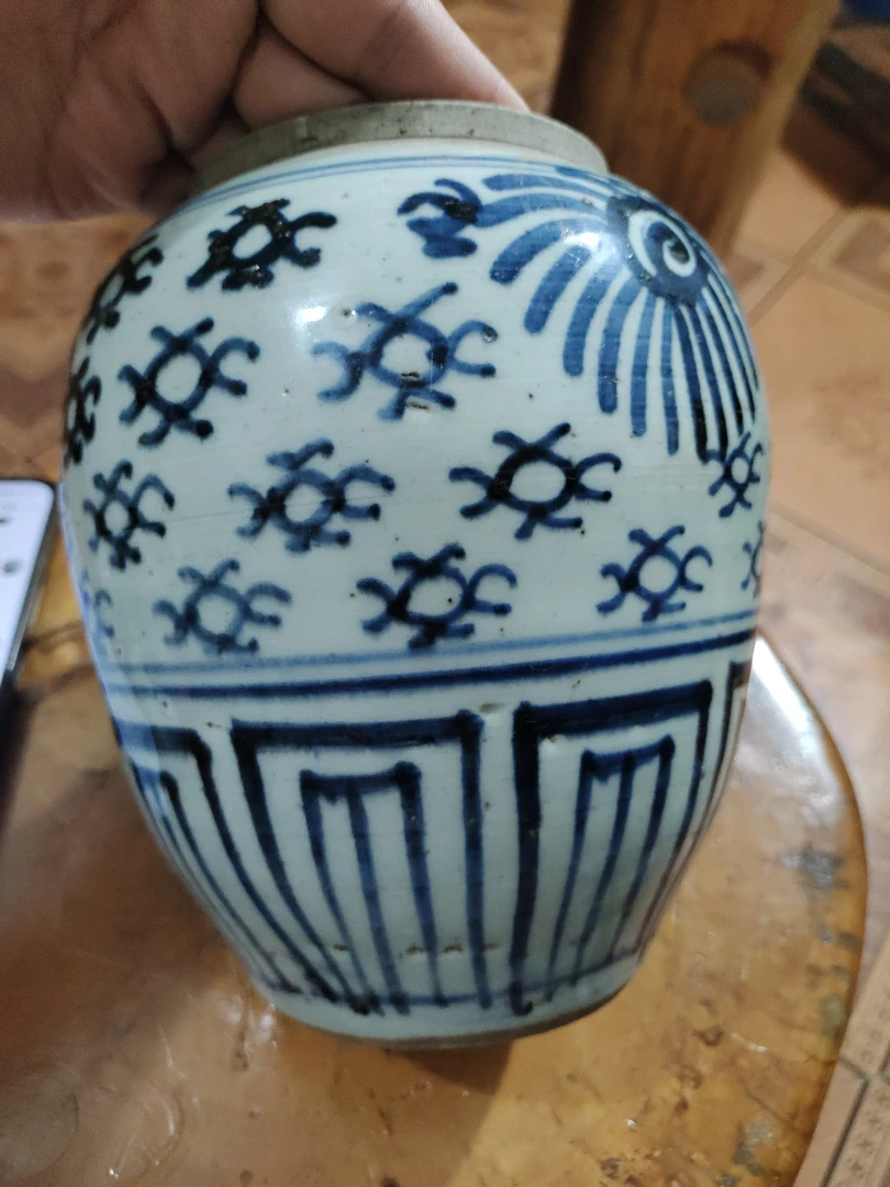 青花凤眼罐子，全品