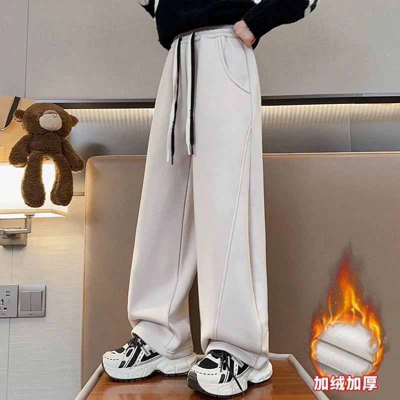 【现货】奥利绒女童卫裤冬季中大童休闲长裤加绒加厚运动裤香蕉裤