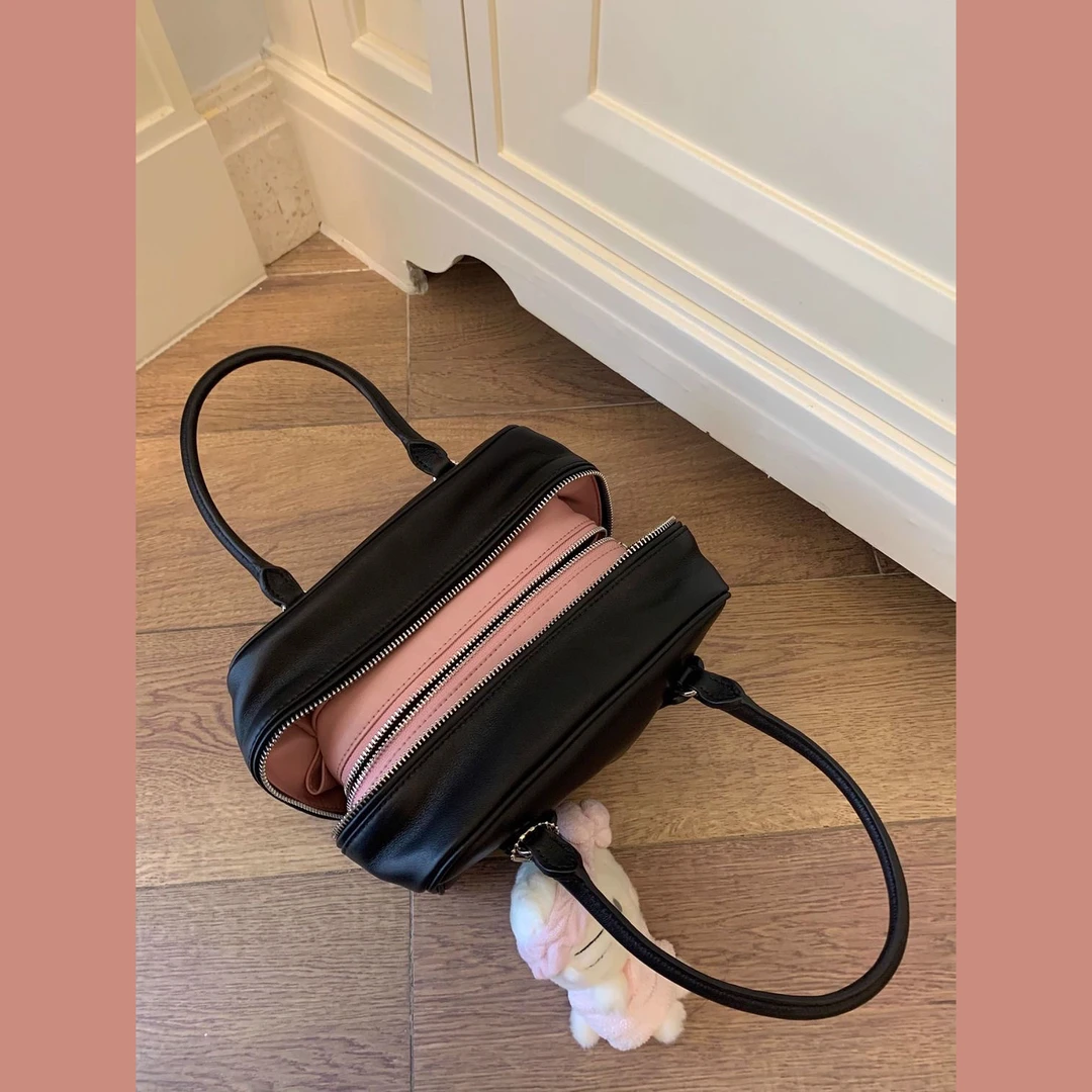 Zssz小众设计洋气休闲撞色小方包保龄球便携包波士顿包通勤包女