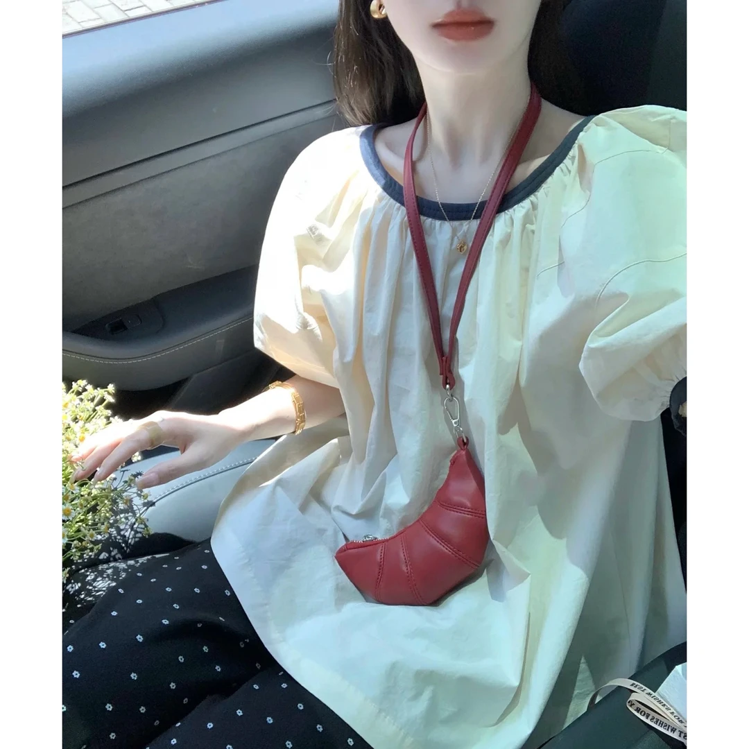 Zssz小众设计女包牛角包零钱包挂脖迷你可颂包软皮精致包包白色