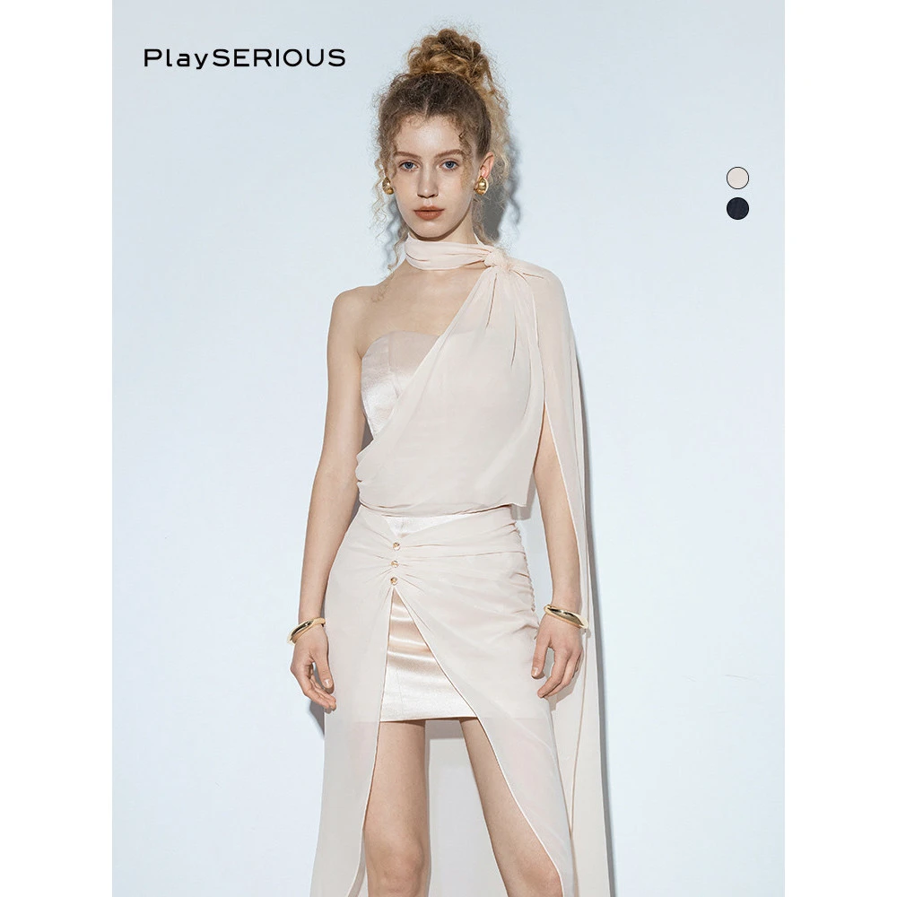 【陈紫函同款】SSPARKLING 25春夏新款希腊女神飘带抹胸上衣细闪