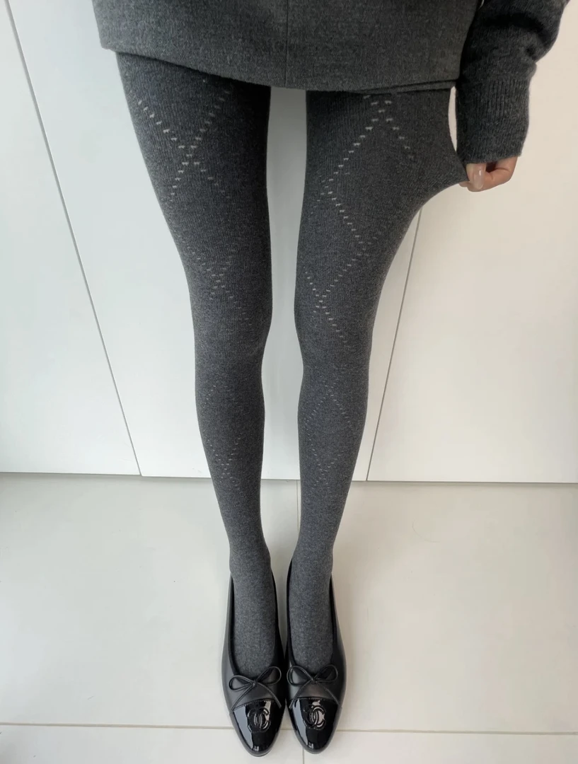 秋冬新款时尚镂空弹力显瘦保暖灰色菱格连裤袜白色