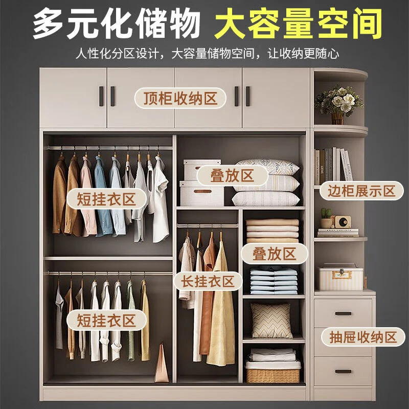 深1.6厚衣柜家用卧室简约现代推拉门衣橱小户型餐边柜靠墙一体柜