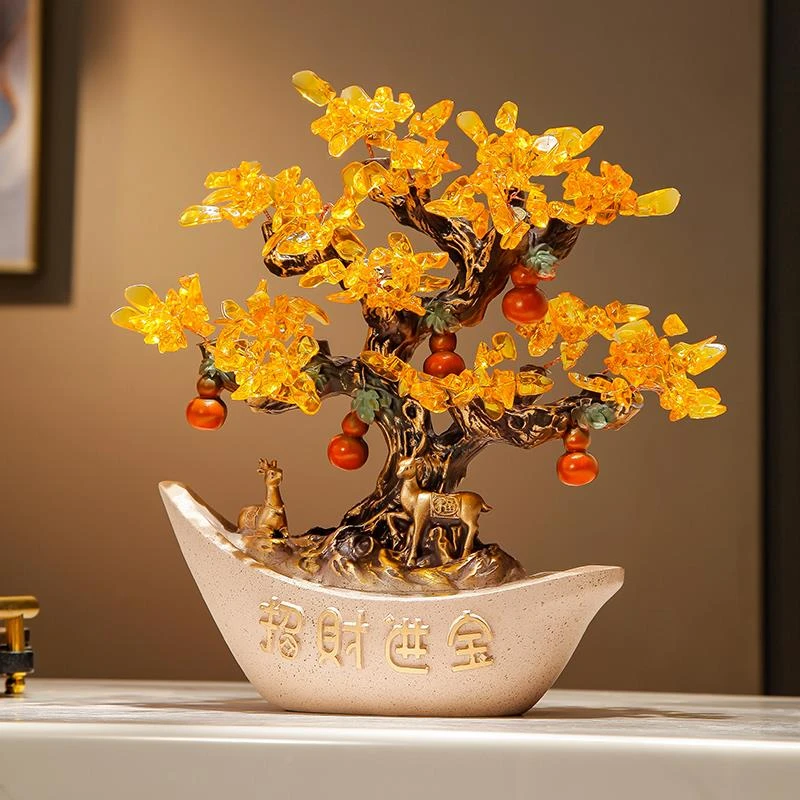 中式招财进宝摇钱树摆件客厅酒柜招财发财树装饰乔迁开业大吉乔迁
