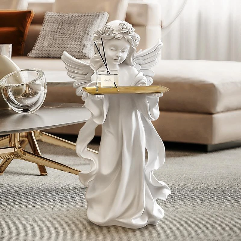德国爱丽丝少女天使托盘落地摆件玄关钥匙茶几桌面装饰品石膏雕塑