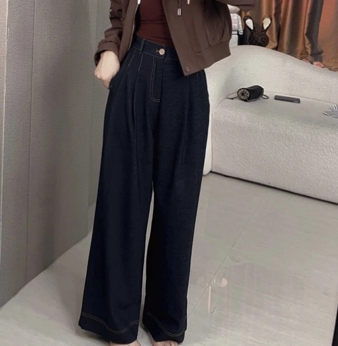 美式直筒牛仔裤女2025春季新款高腰显瘦宽松长裤慵懒感九分阔腿裤