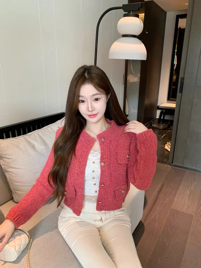 小香风高级感超好看短款毛衣外套女秋装季宽松小个子针织开衫上衣