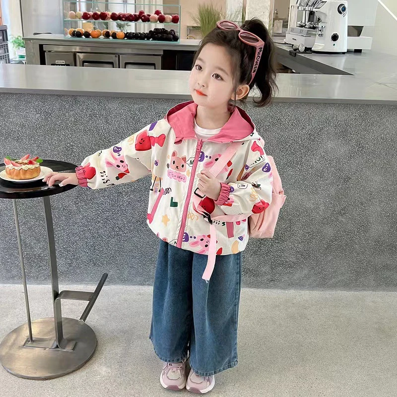 女童连帽外套春秋2025新款女宝宝卡通两面穿秋装小女孩洋气上衣潮