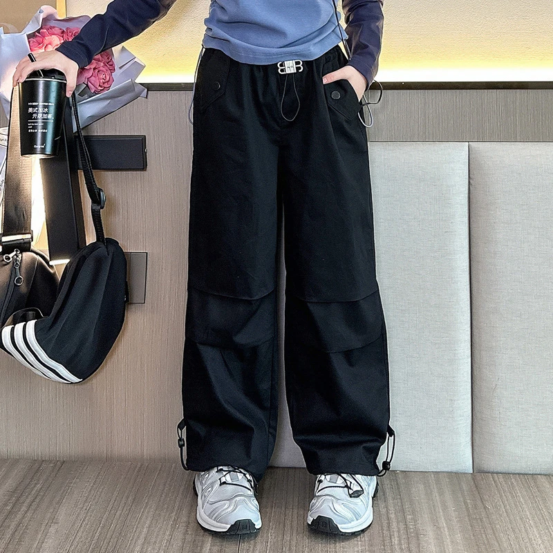 女童工装裤春秋款2025新款儿童秋季宽松休闲中大童运动韩版长裤子