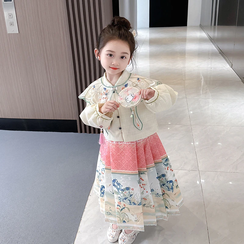 女童汉服马面裙套装2024春秋新款儿童改良连衣裙小女孩中国风秋装