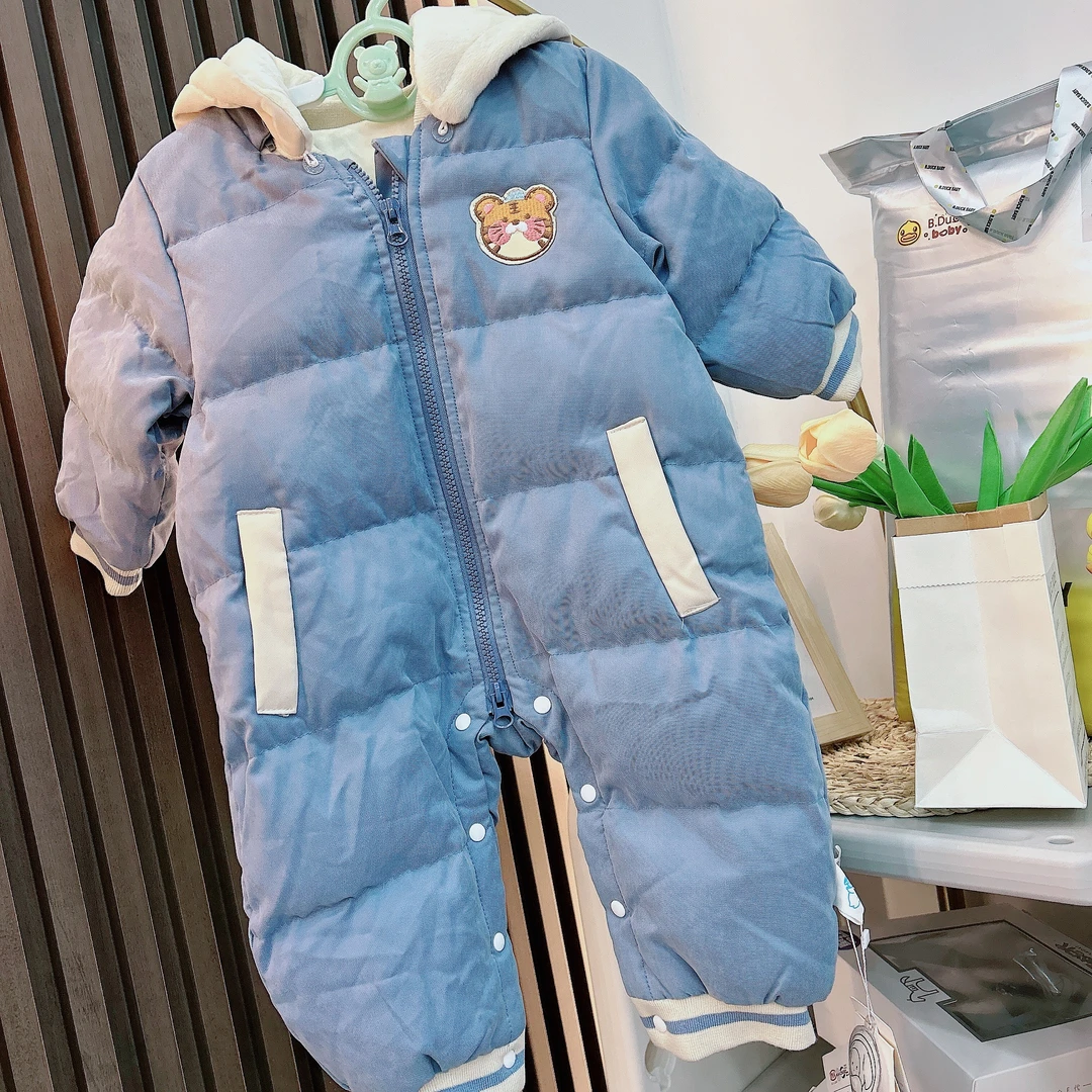 21805婴儿连体衣宝宝羽绒棉服白鸭绒冬装新生儿衣服加绒加厚哈衣