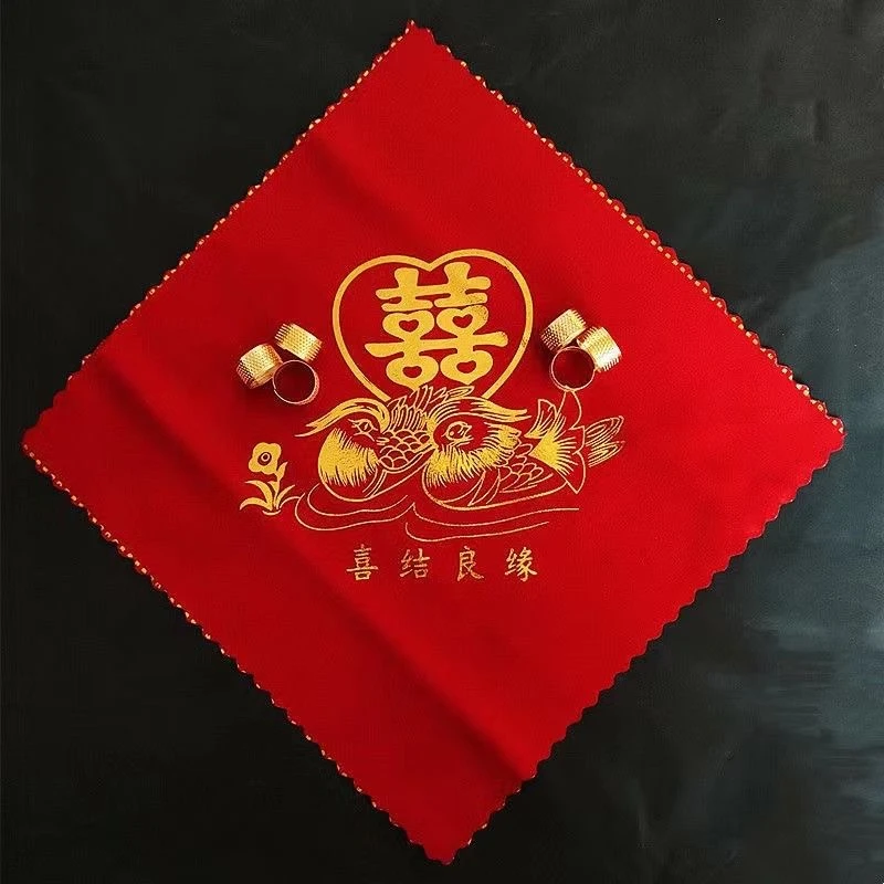 结婚择日手帕红色手绢顶针镜子专用婚庆送日子喜帖婚礼