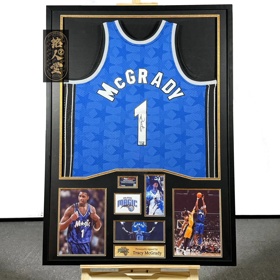 【铭人堂】NBA-麦迪亲签魔术蓝暗星sw装裱球衣收藏(含FA认证)