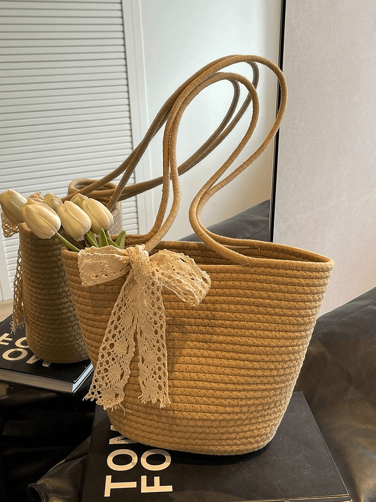 高级感大容量法式气质蝴蝶结夏天网红时尚休闲单肩包（纯咖流苏包）