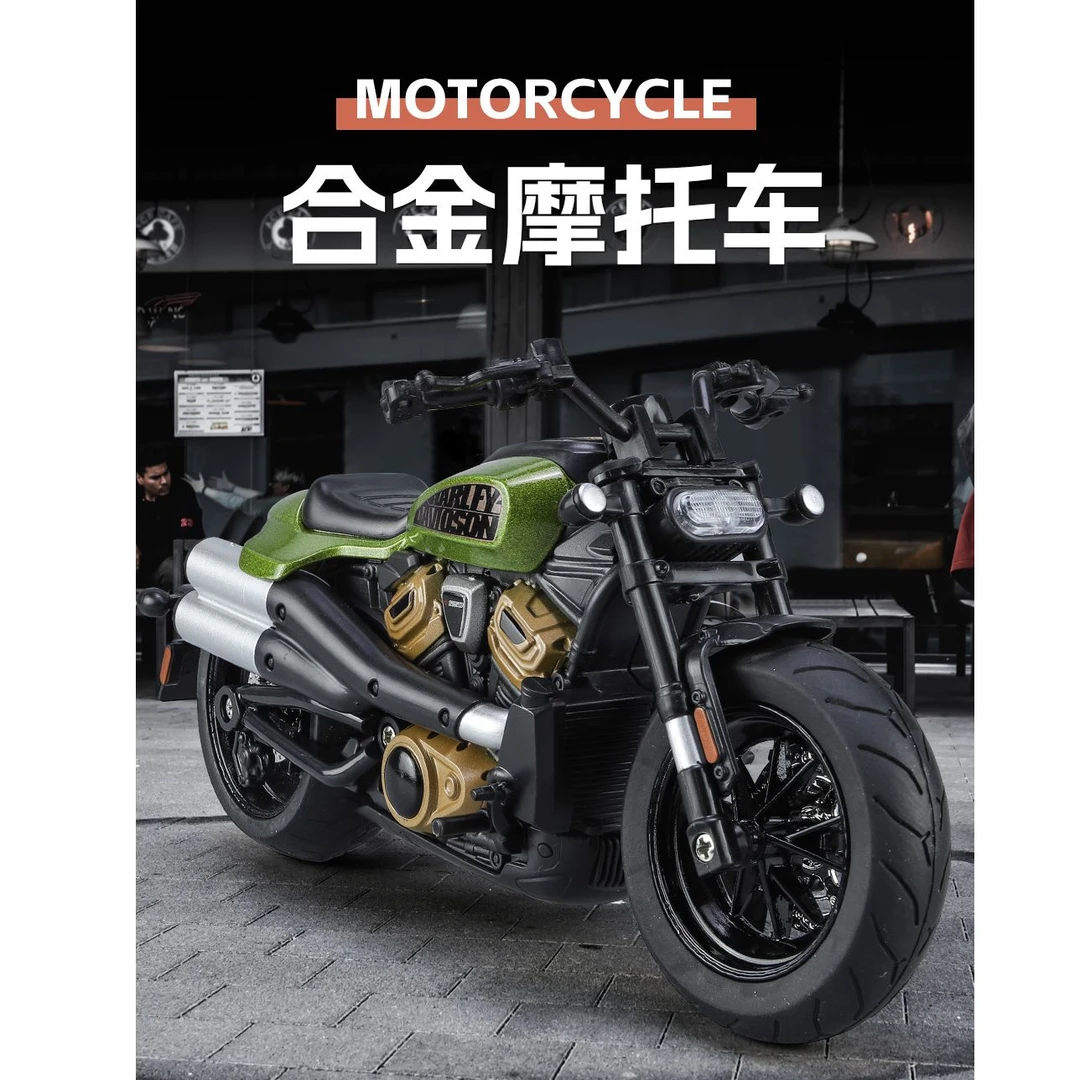 仿真1/12哈雷合金摩托车灯光转向儿童玩具车模型男孩摆件摆摊