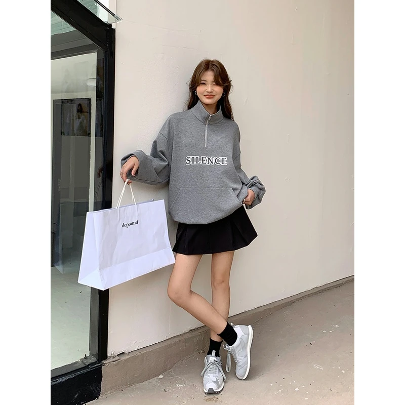 H2D0005何小七 秋季美拉德咖色卫衣美式复古大码女装上衣