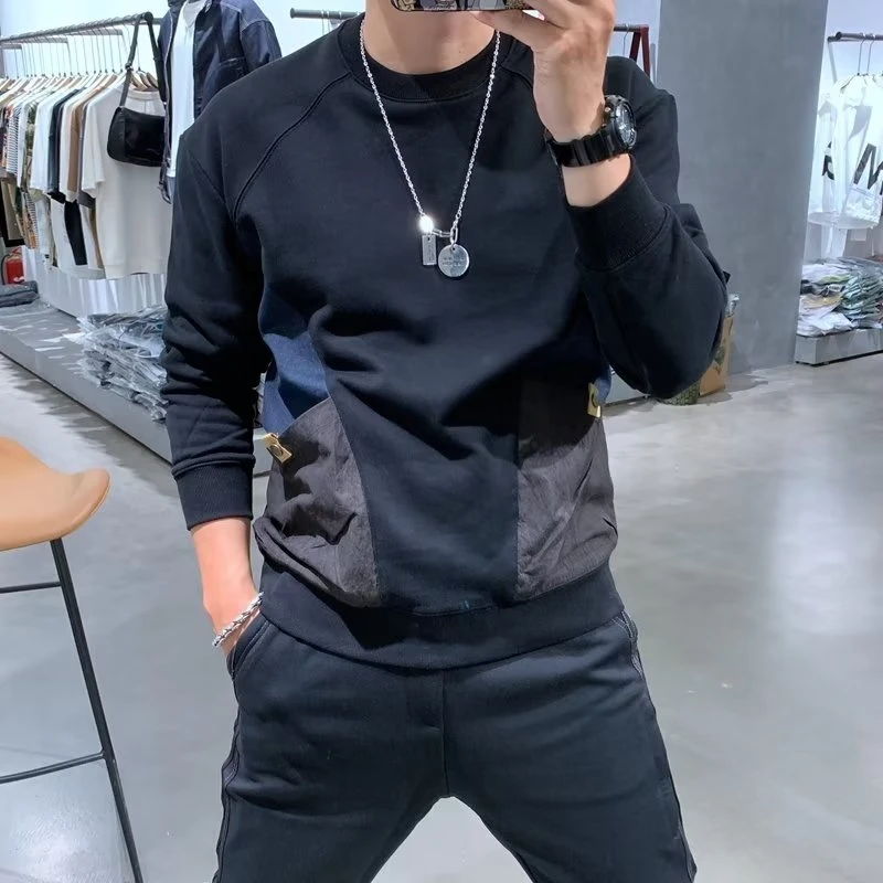 【小扬哥推荐】春秋百搭重磅秋冬款潮牌拼接口袋chic港风男士卫衣