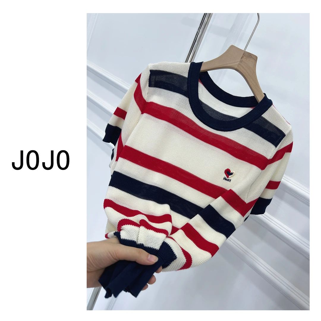 圆领彩虹t夏针织短袖 （不要机洗甩干烘干带水悬挂）显瘦女上衣C26