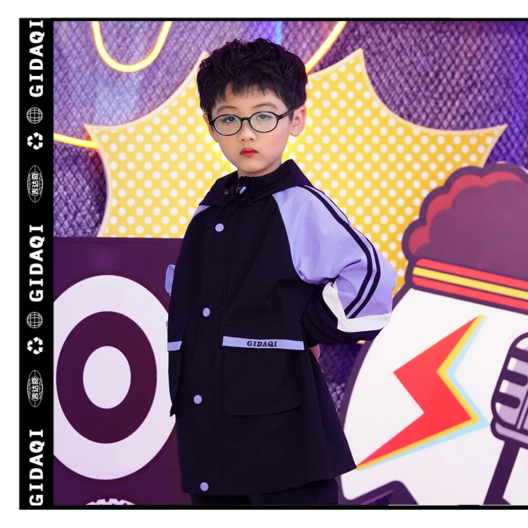吉达奇长袖2024男童风衣夹克衣潮童时尚潮流长款撞色秋季外套儿童