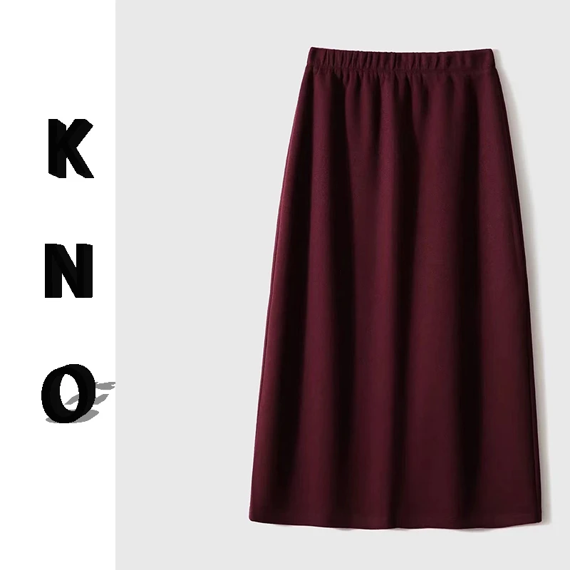 【KNO】早秋新款纯色后开叉气质百搭针织半身裙