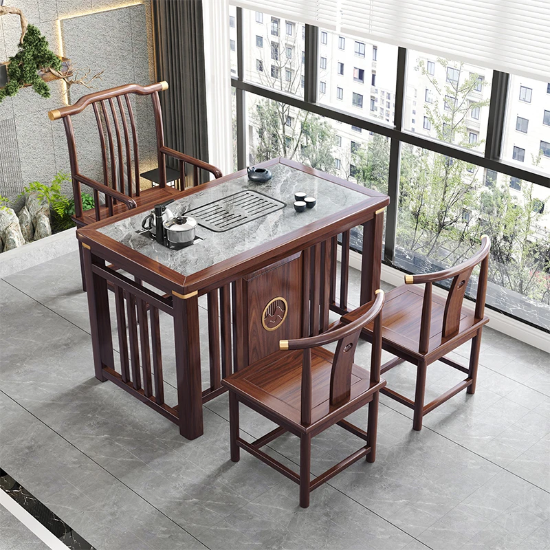 2024新款岩板茶桌 1/1.2米阳台小户型茶桌椅组合实木家用小茶桌