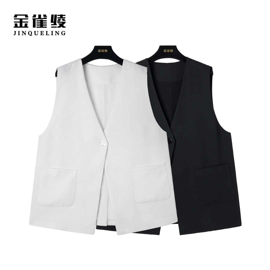 金雀绫【奥斯丁】新款气质时尚简约百搭长款马甲AT6053