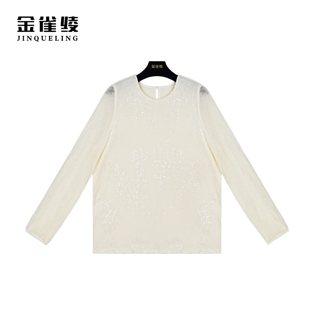 金雀绫【倾城之恋】设计师圆领亮片轻奢秋冬款针织衫SZ4S24