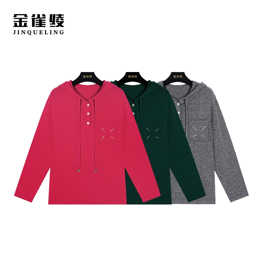 金雀绫【小马吉】冬100绵羊毛时尚款连帽针织百搭款毛衫SZK4SHL03